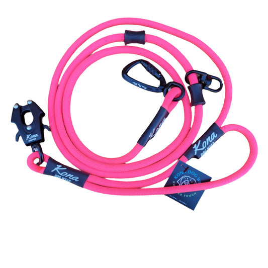 Laisse en corde mains libres framboise bleue