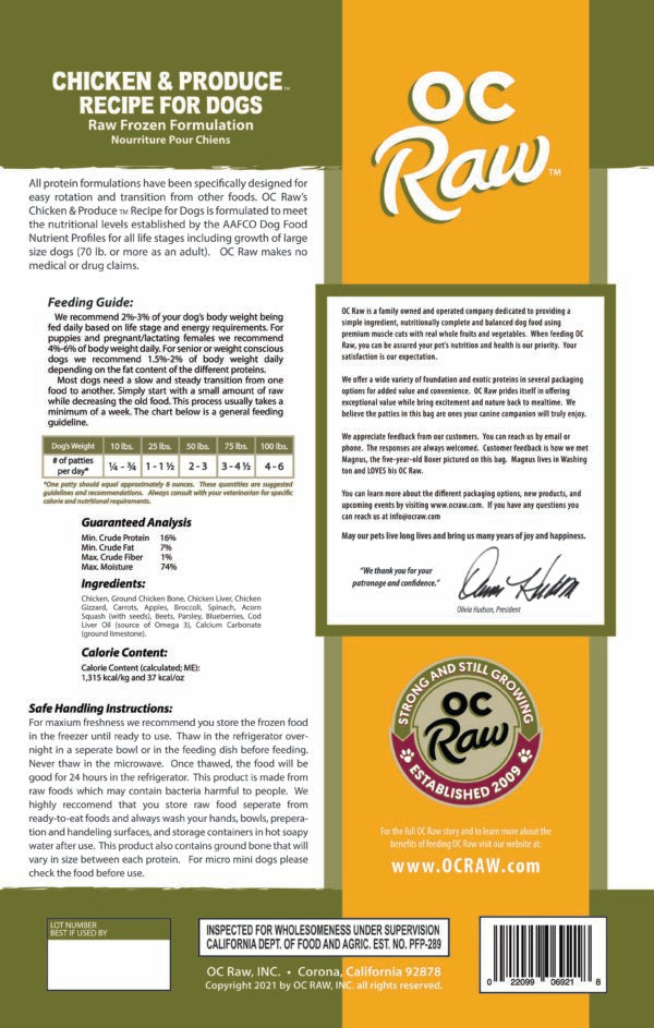 OC Raw Frozen Raw Dog Food - Chicken