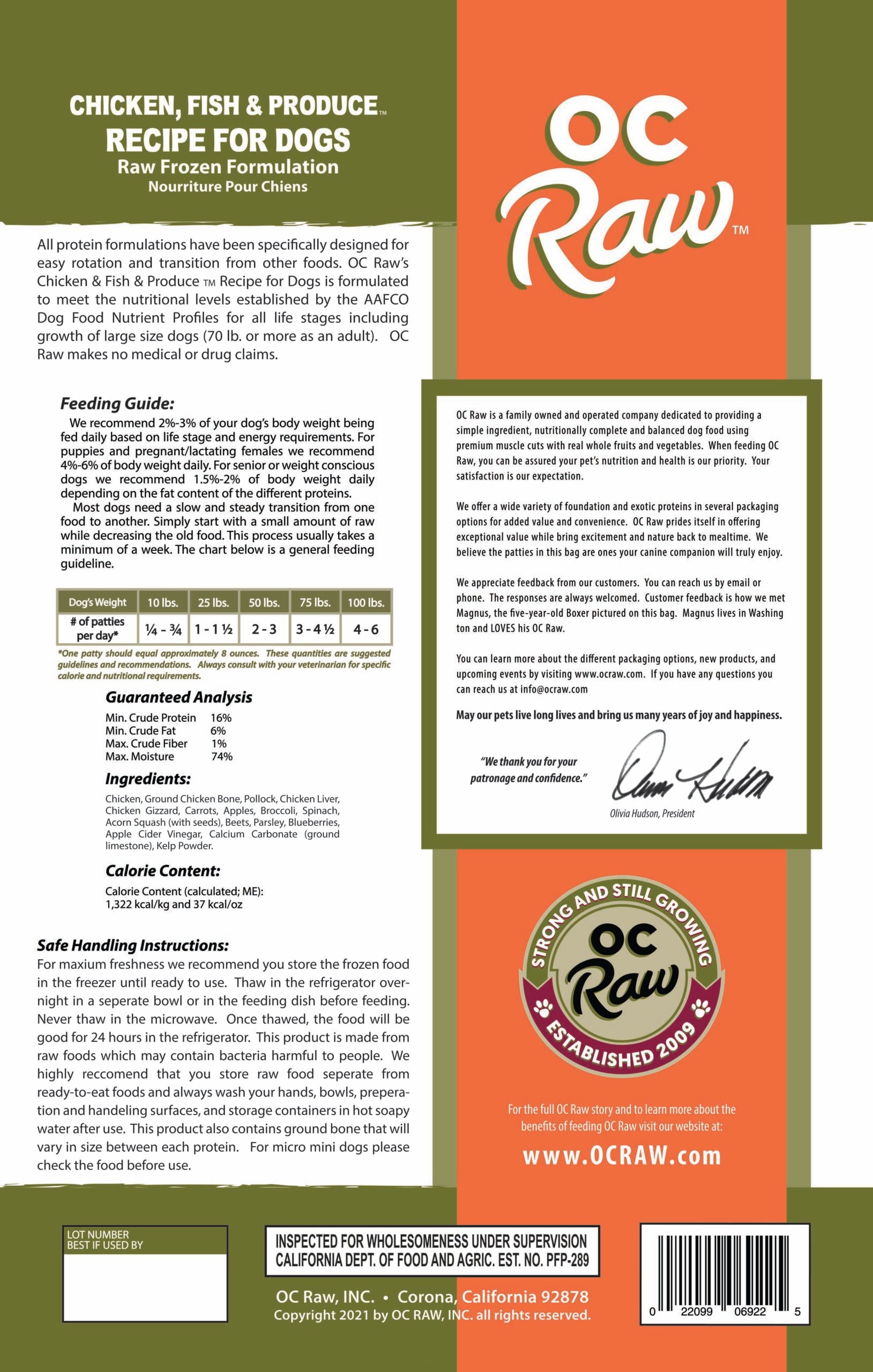 OC Raw Frozen Raw Dog Food - Chicken & Fish