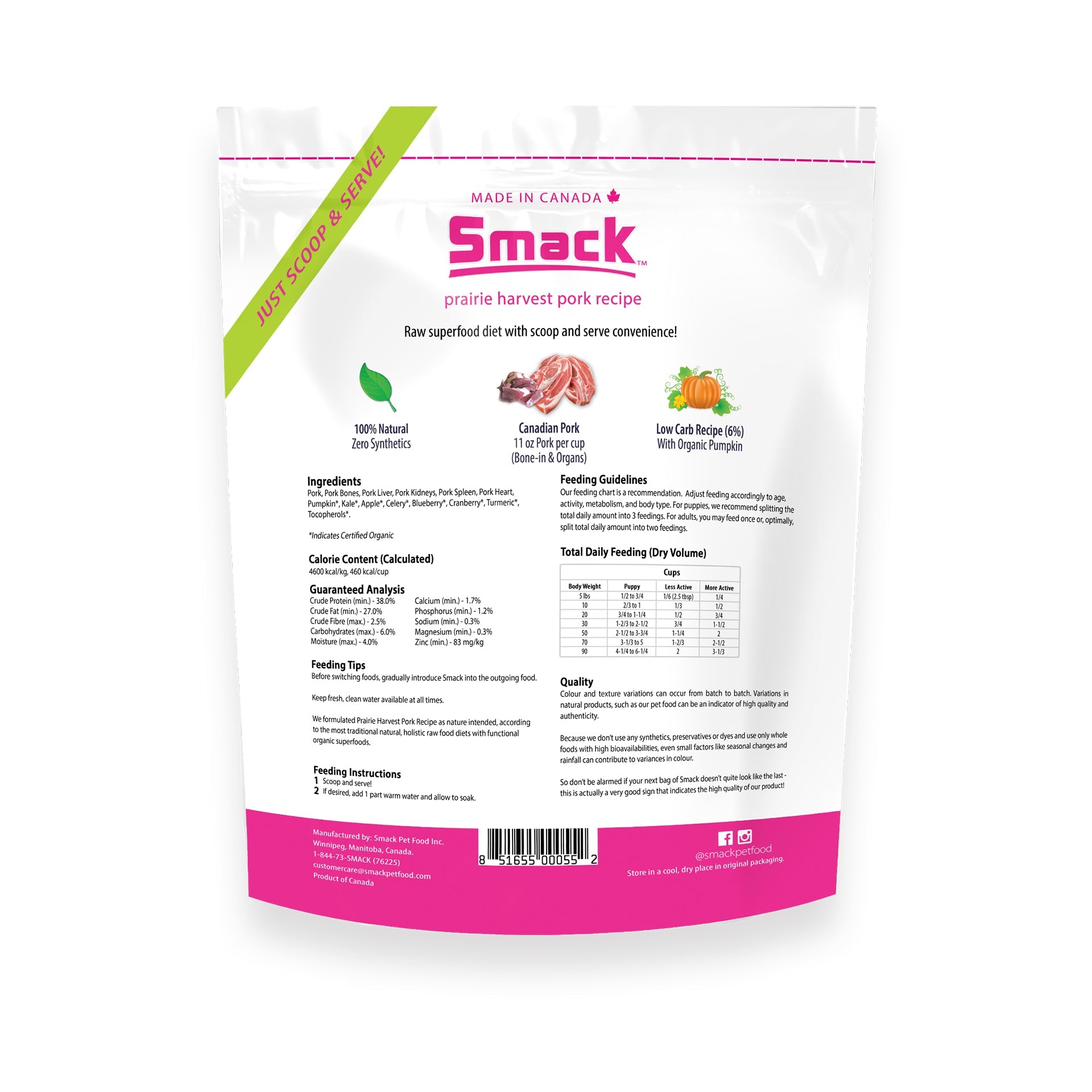 Smack Dehydrated Raw Dog Food - Prairie Harvest Pork