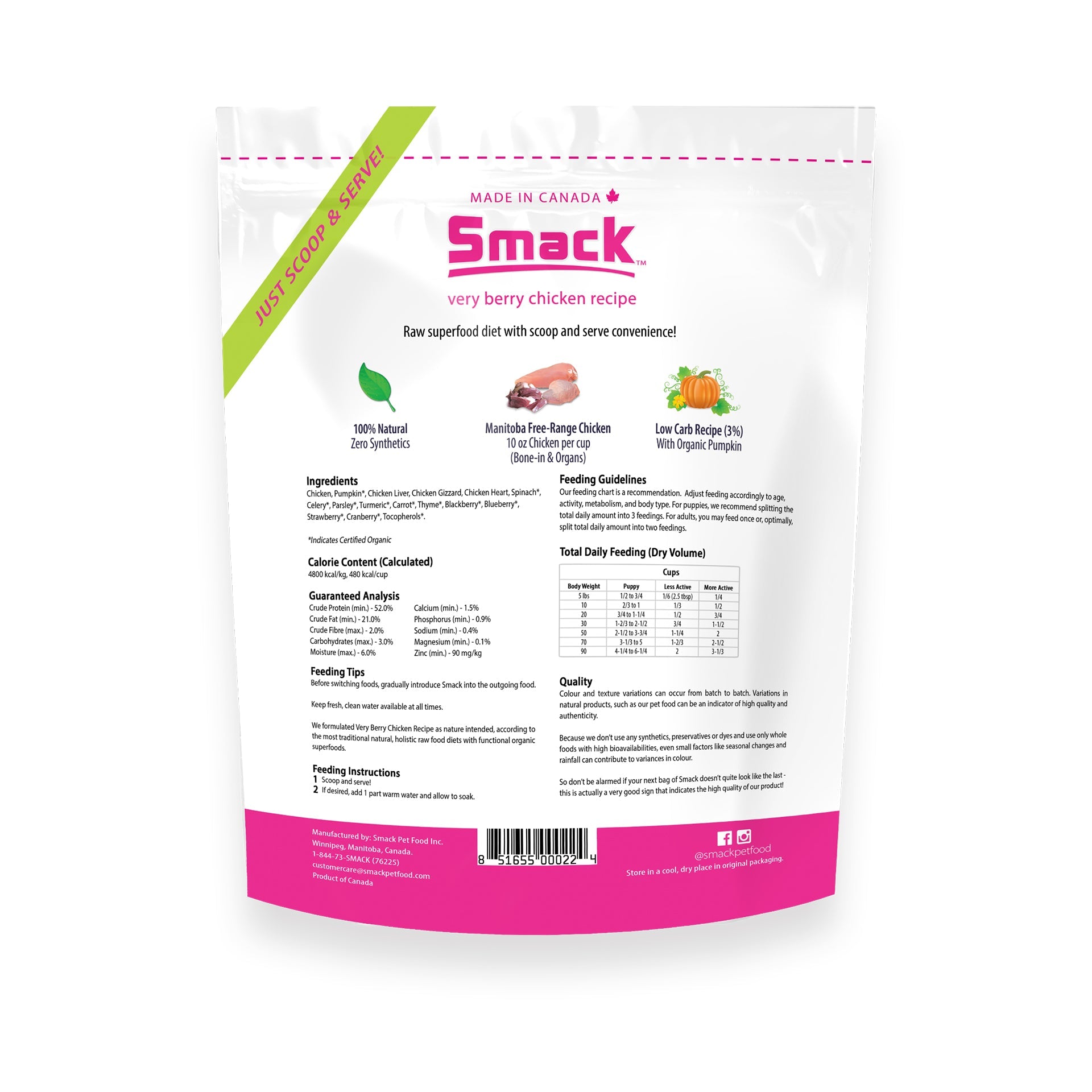 Smack Dehydrated Raw Dog Food - Very Berry Chicken