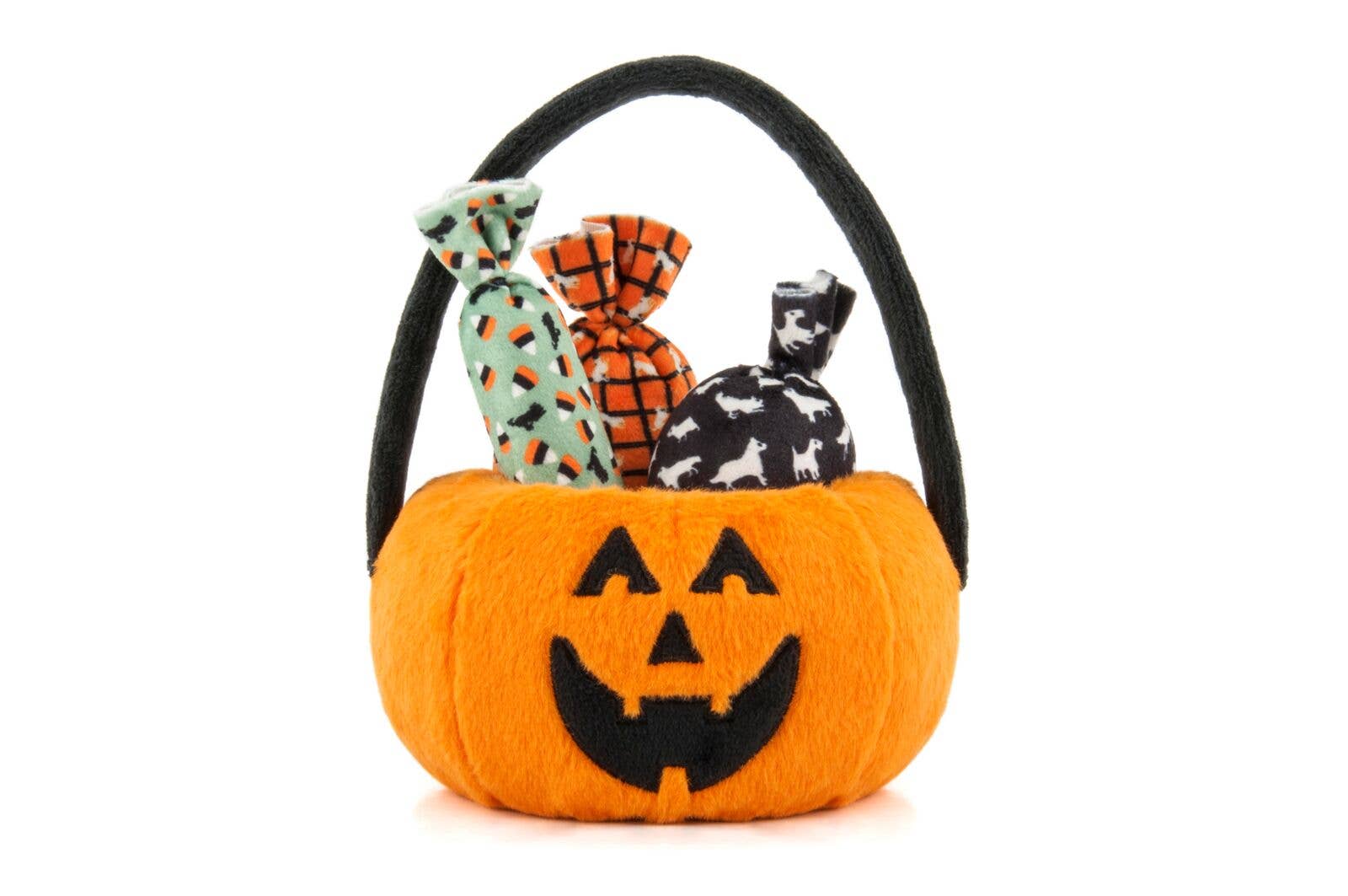 Howl-o-ween Pumpkin Basket Plush Dog Toy