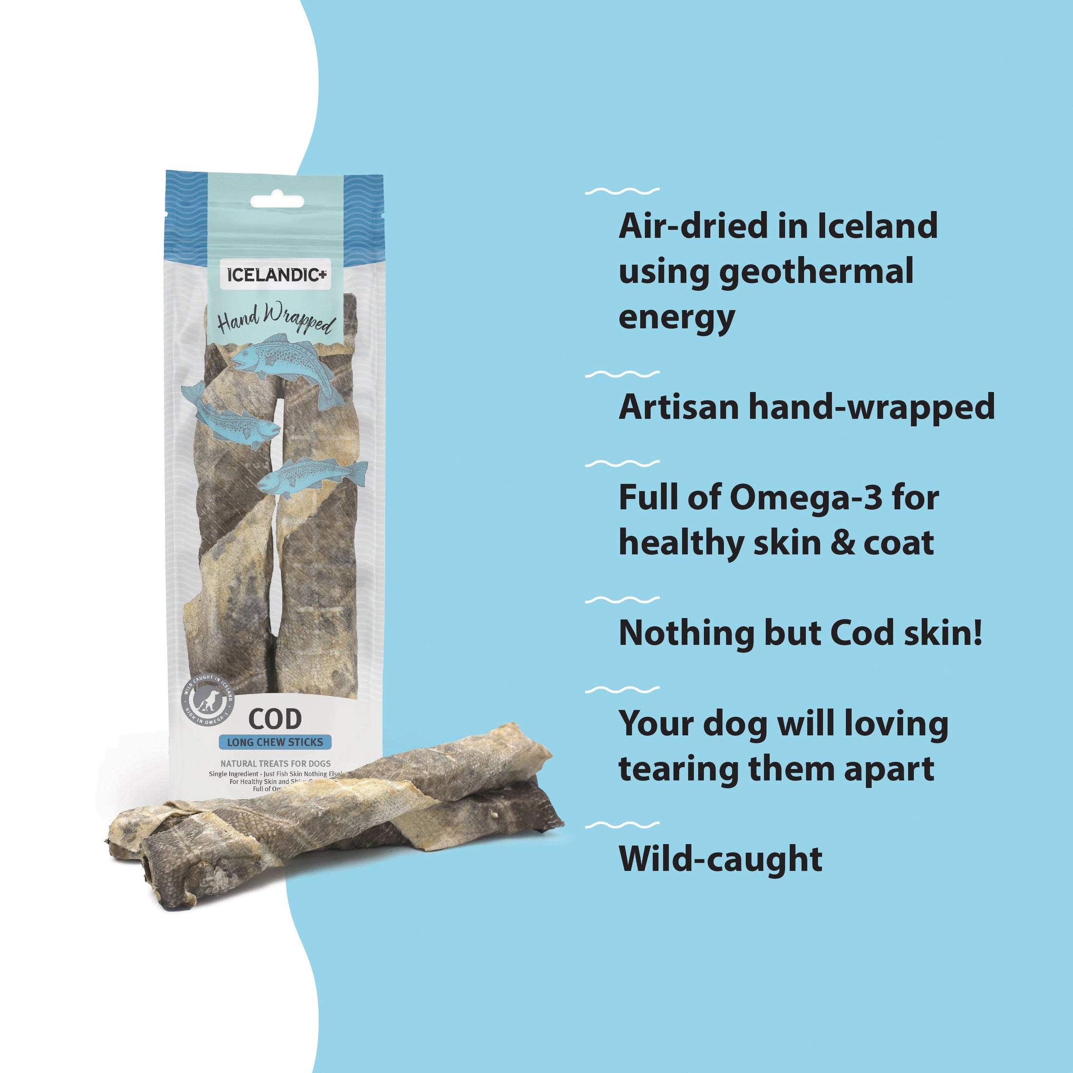 Icelandic+ Cod Skin 10" Long Chew Stick