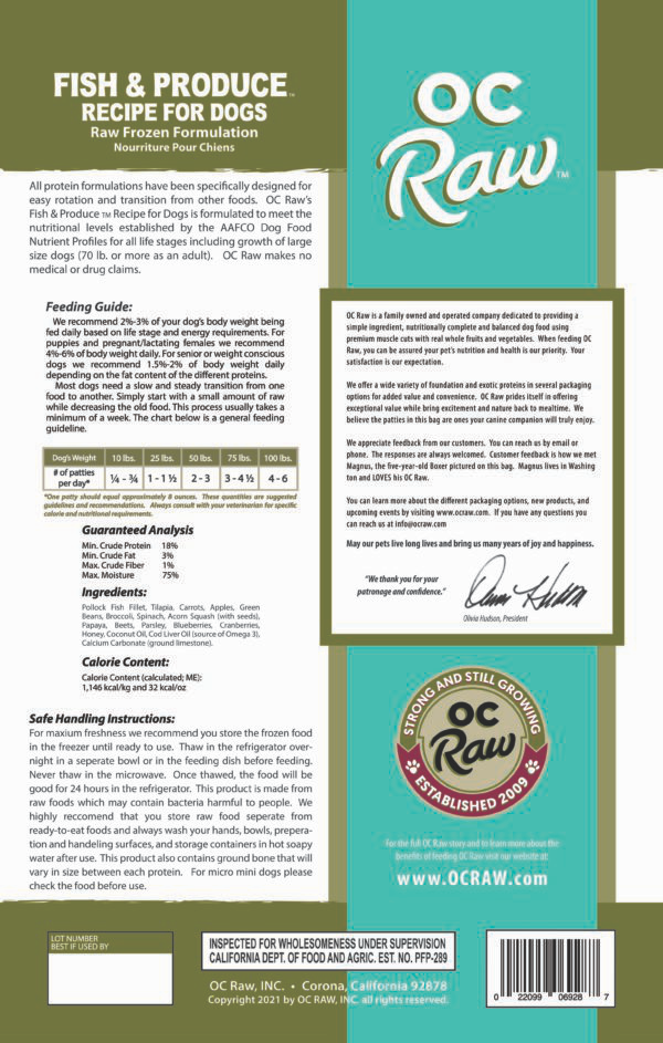 OC Raw Frozen Raw Dog Food - Fish