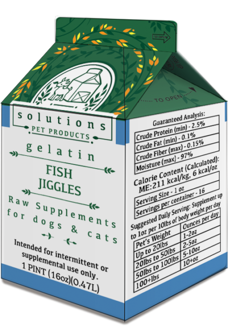 Box of fish jigglers pet supplement with green and white design