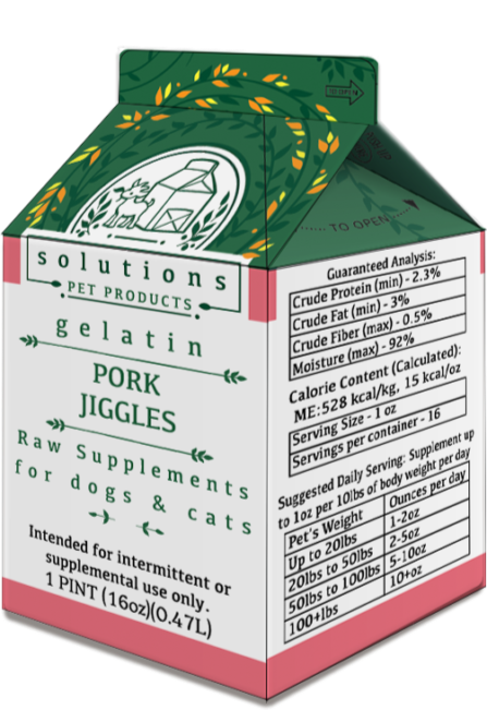 Box of pork jiggles pet supplement with green and white design