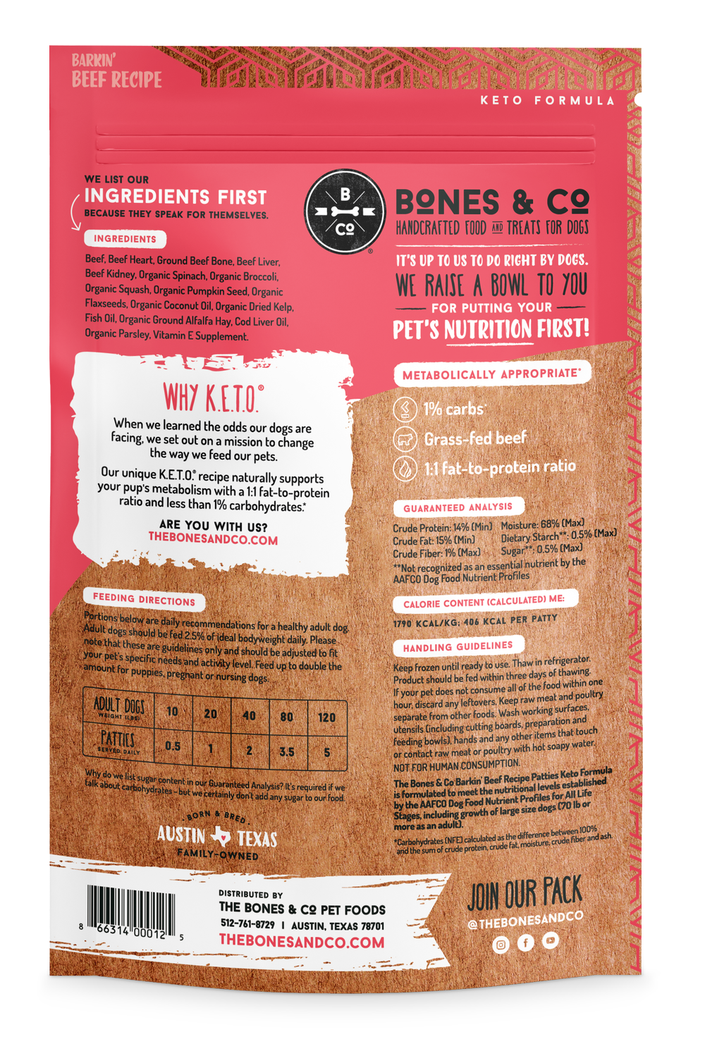 Bones & Co Frozen Raw Dog Food - Beef