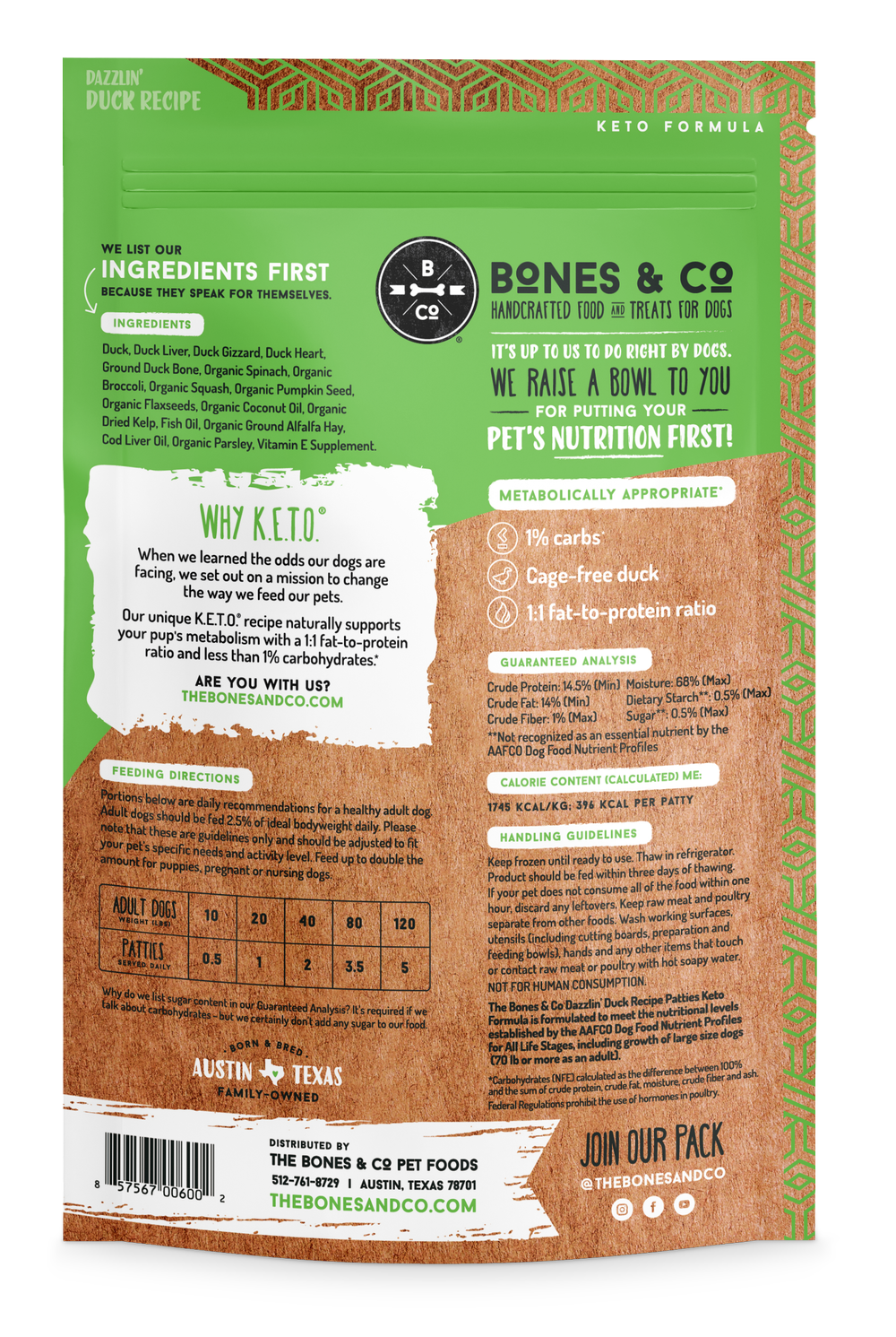 Bones & Co Frozen Raw Dog Food - Duck