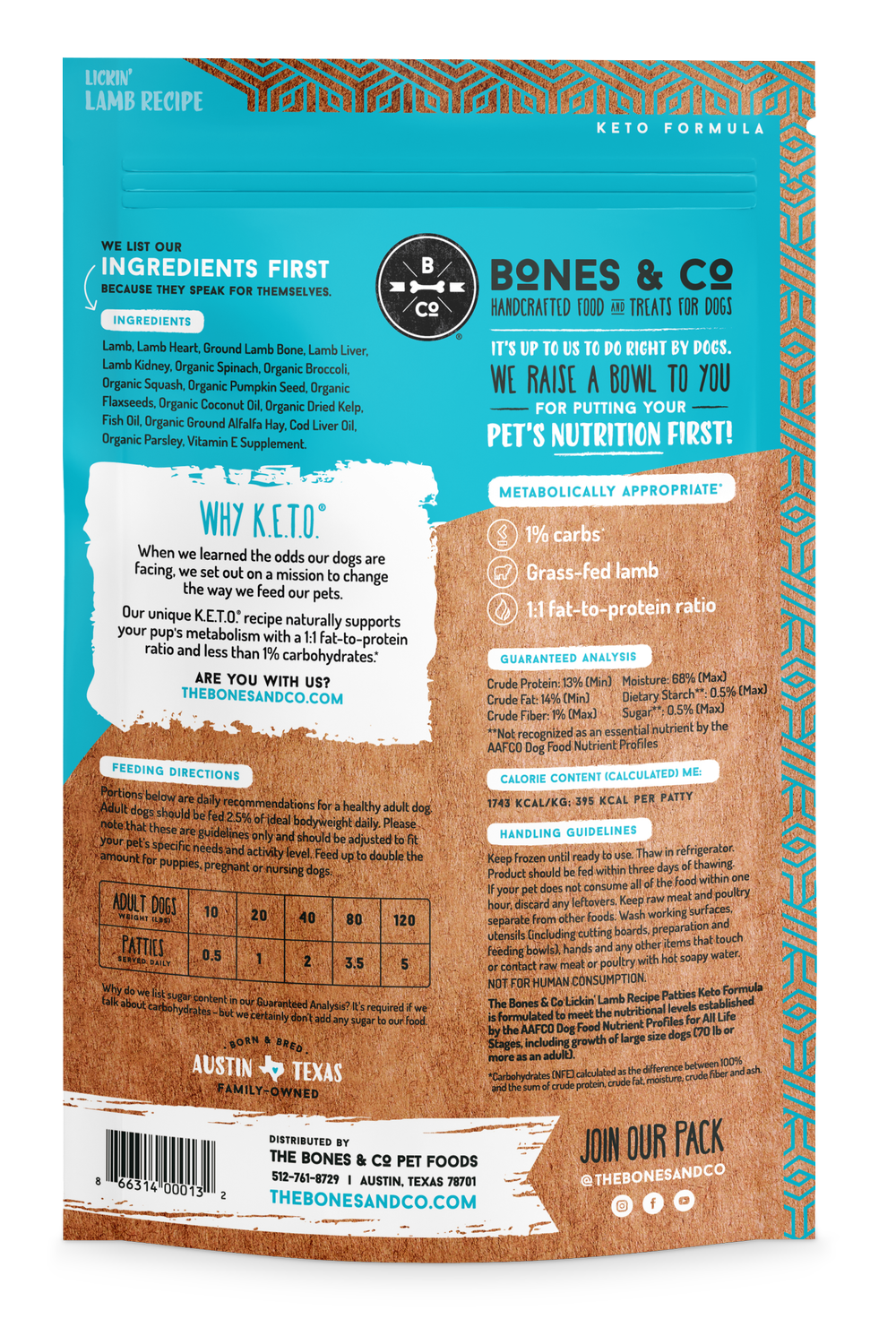 Bones & Co Frozen Raw Dog Food - Lamb