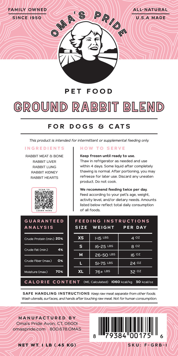 Oma's Pride Frozen Raw Rabbit Grind