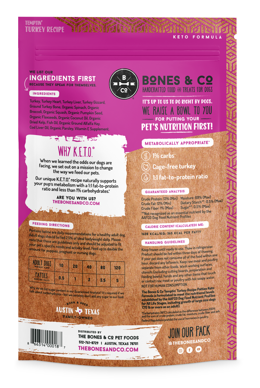 Bones & Co Frozen Raw Dog Food - Turkey